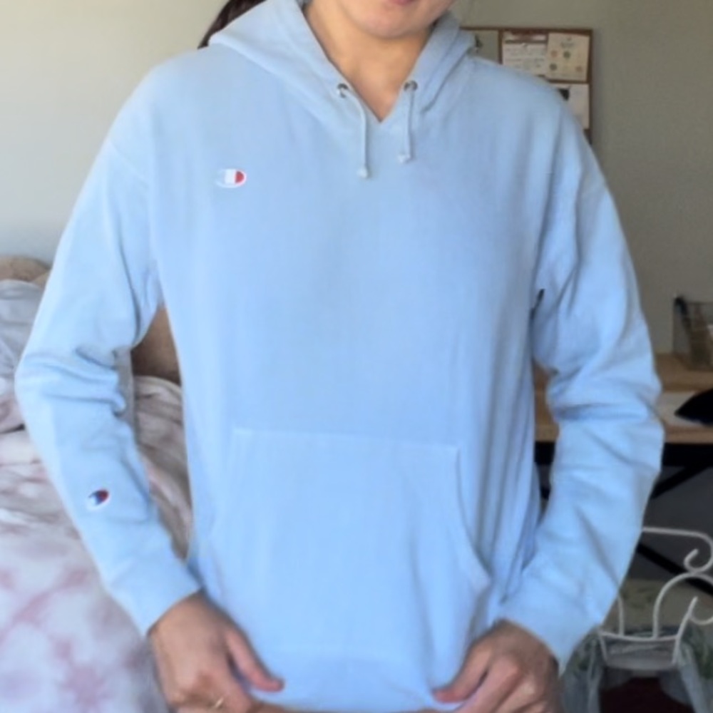 Light Blue Cropped Logo Reverse Weave Champion Ho… - image 1